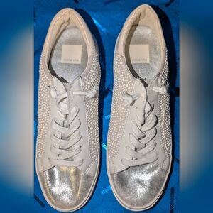 Dolce Vita White Pearl-Embellished Lace-Up Sneakers